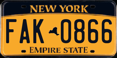 NY license plate FAK0866