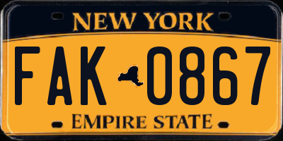 NY license plate FAK0867