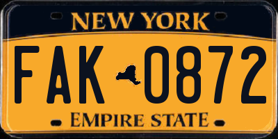 NY license plate FAK0872