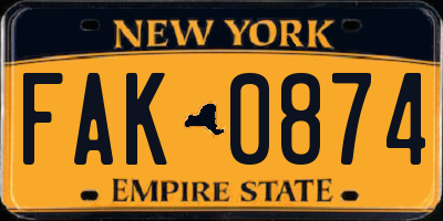 NY license plate FAK0874