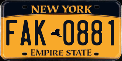 NY license plate FAK0881