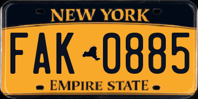 NY license plate FAK0885