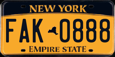 NY license plate FAK0888