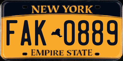 NY license plate FAK0889