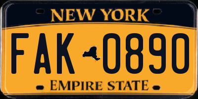 NY license plate FAK0890