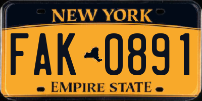 NY license plate FAK0891