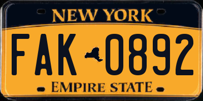 NY license plate FAK0892