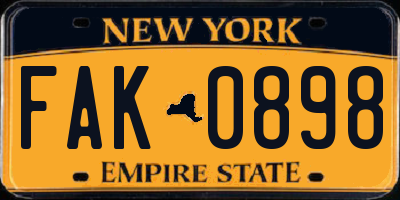 NY license plate FAK0898