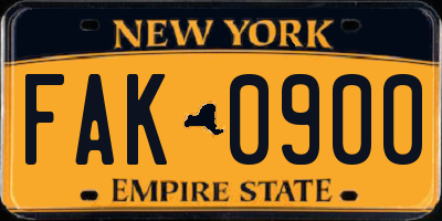 NY license plate FAK0900