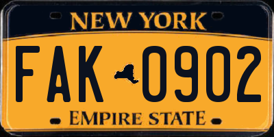 NY license plate FAK0902