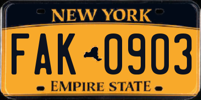 NY license plate FAK0903