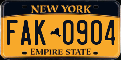 NY license plate FAK0904