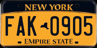 NY license plate FAK0905