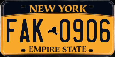 NY license plate FAK0906