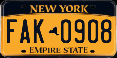 NY license plate FAK0908