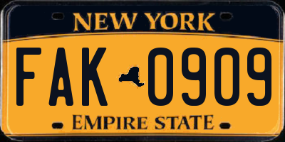 NY license plate FAK0909