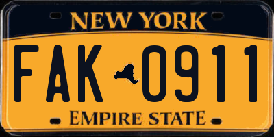 NY license plate FAK0911