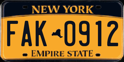 NY license plate FAK0912