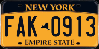 NY license plate FAK0913