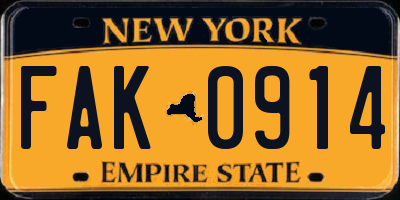 NY license plate FAK0914