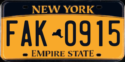 NY license plate FAK0915