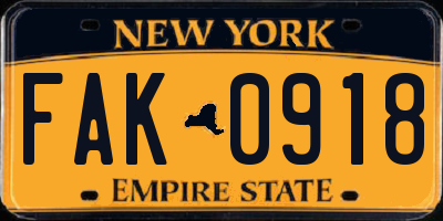 NY license plate FAK0918