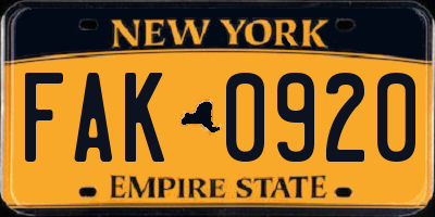 NY license plate FAK0920