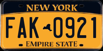 NY license plate FAK0921