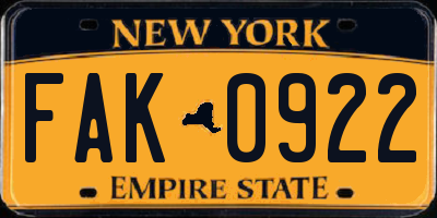 NY license plate FAK0922