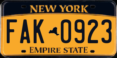 NY license plate FAK0923