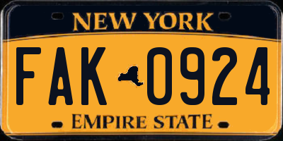 NY license plate FAK0924