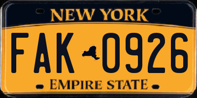 NY license plate FAK0926