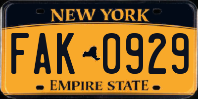 NY license plate FAK0929