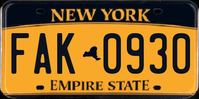 NY license plate FAK0930