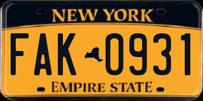 NY license plate FAK0931