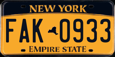 NY license plate FAK0933