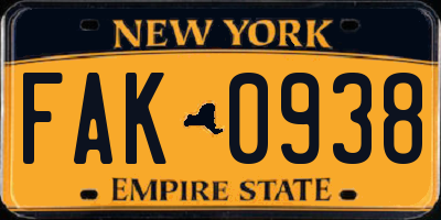 NY license plate FAK0938