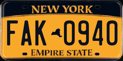 NY license plate FAK0940