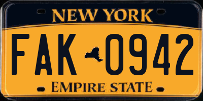 NY license plate FAK0942