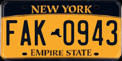 NY license plate FAK0943