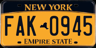 NY license plate FAK0945