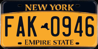 NY license plate FAK0946