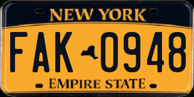 NY license plate FAK0948