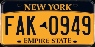 NY license plate FAK0949