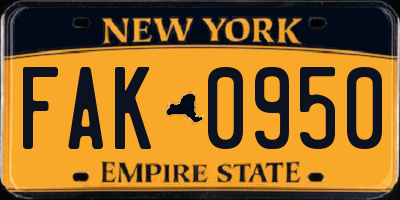 NY license plate FAK0950