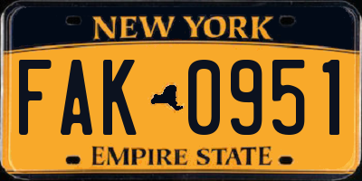 NY license plate FAK0951