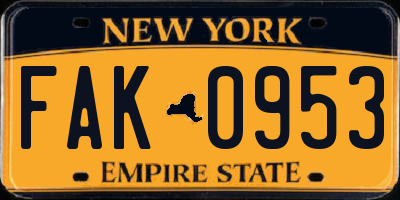 NY license plate FAK0953