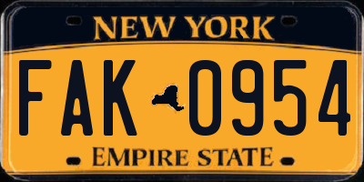 NY license plate FAK0954