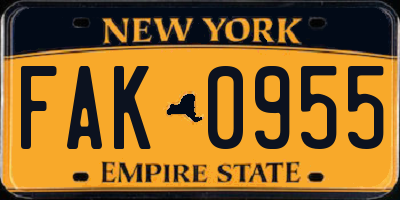 NY license plate FAK0955