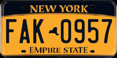 NY license plate FAK0957